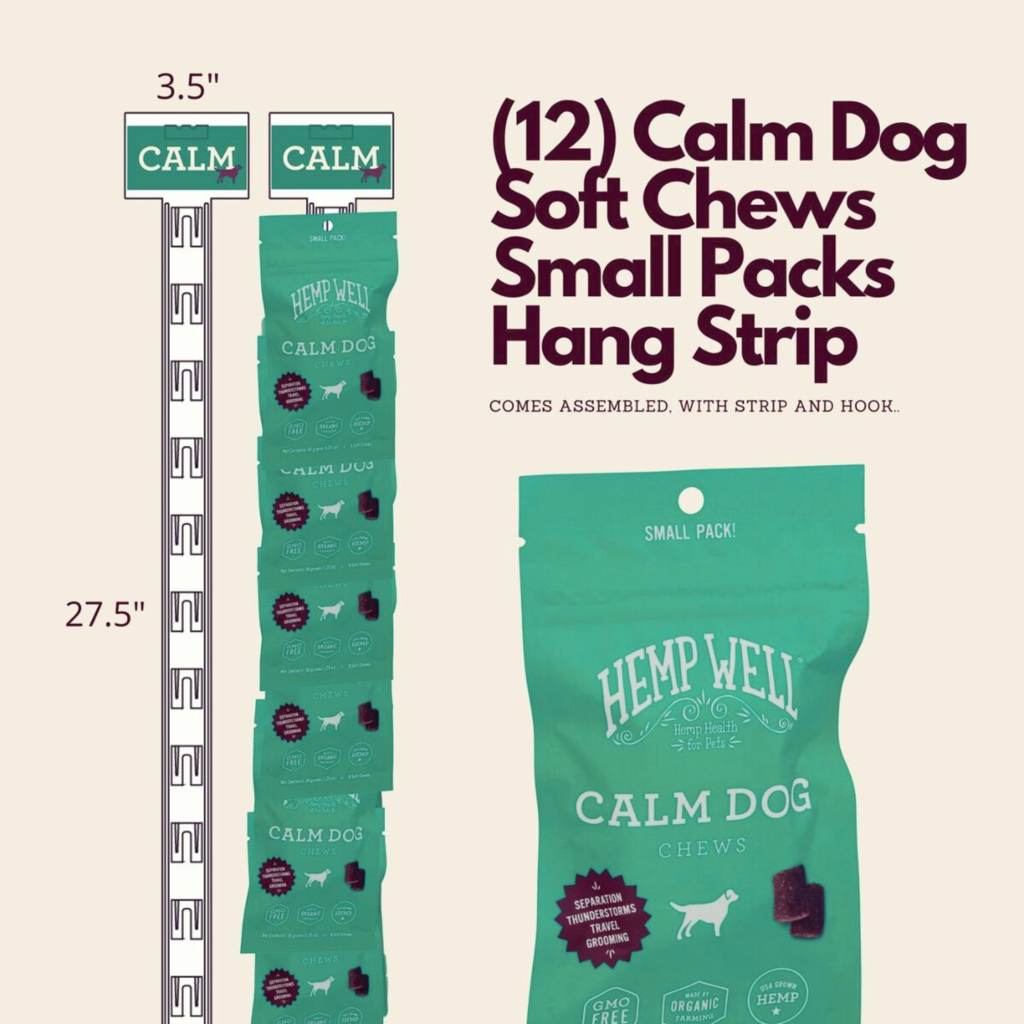 Calm Dog Soft Chew 8 ct Hang Strip Kit (12 units)